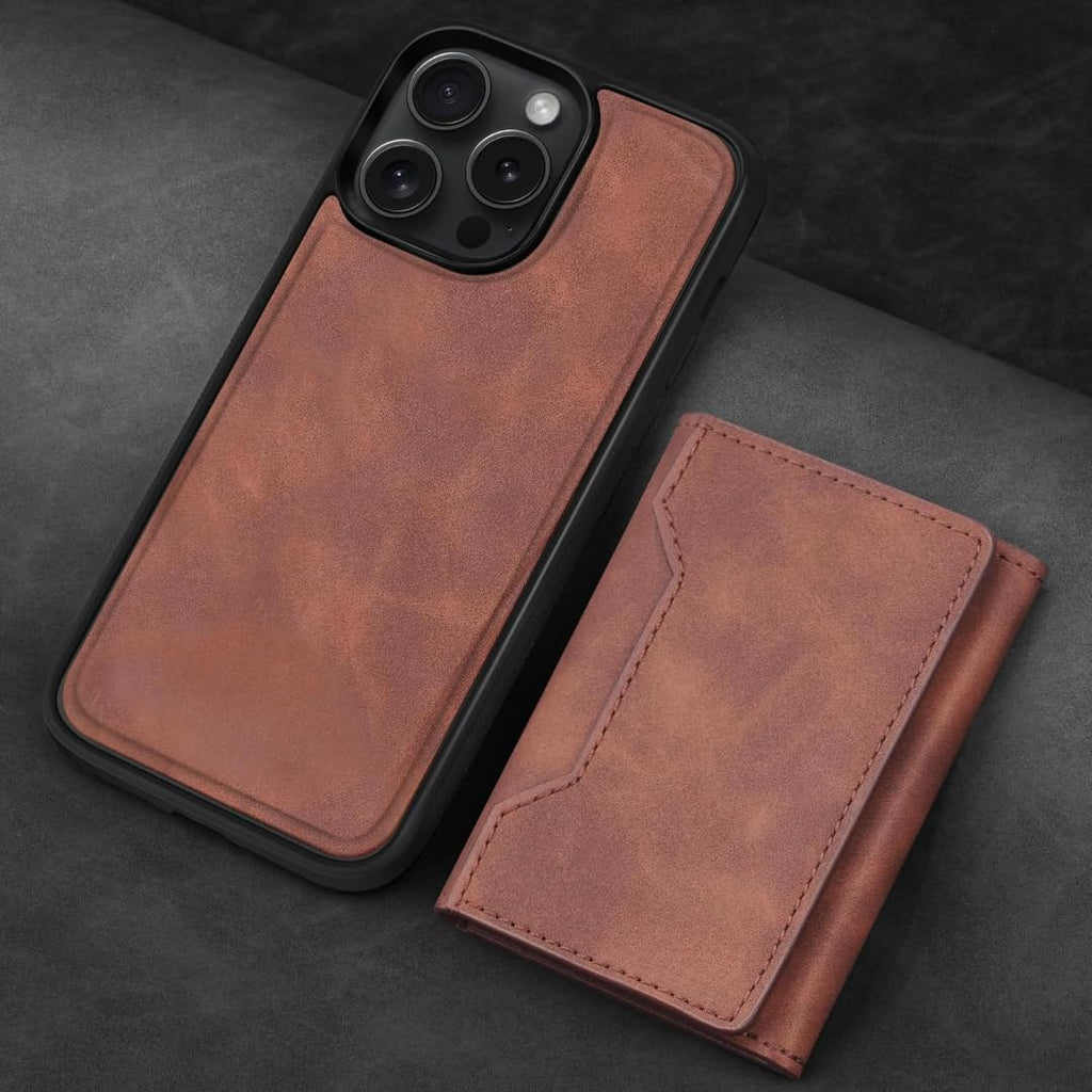 Aashz Leather Wallet Phone Cases Compatible with iPhone 16 Pro Max Case with Card Holder Men 6.7'' 2 in 1 Detachable Back Cover (Light Brown, IP 16 Pro Max)
