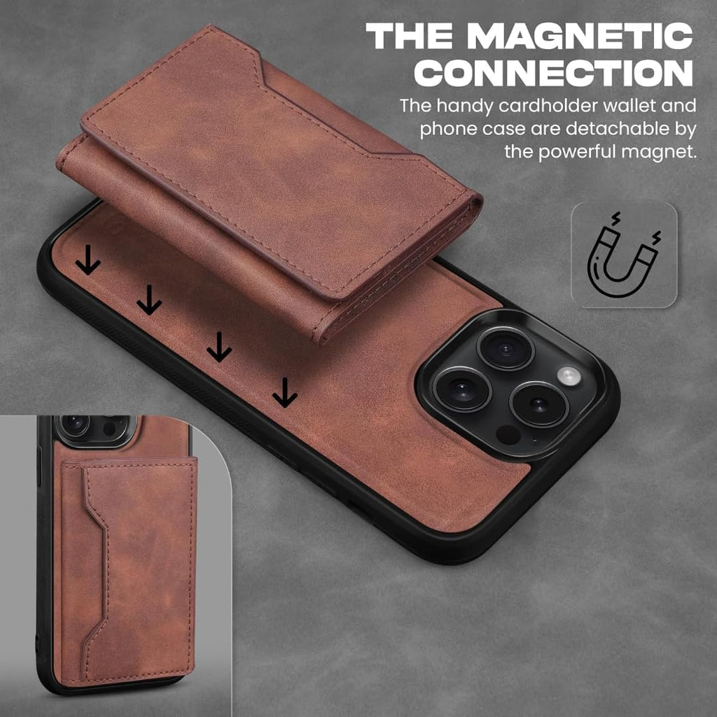 Aashz Leather Wallet Phone Cases Compatible with iPhone 16 Pro Max Case with Card Holder Men 6.7'' 2 in 1 Detachable Back Cover (Light Brown, IP 16 Pro Max)
