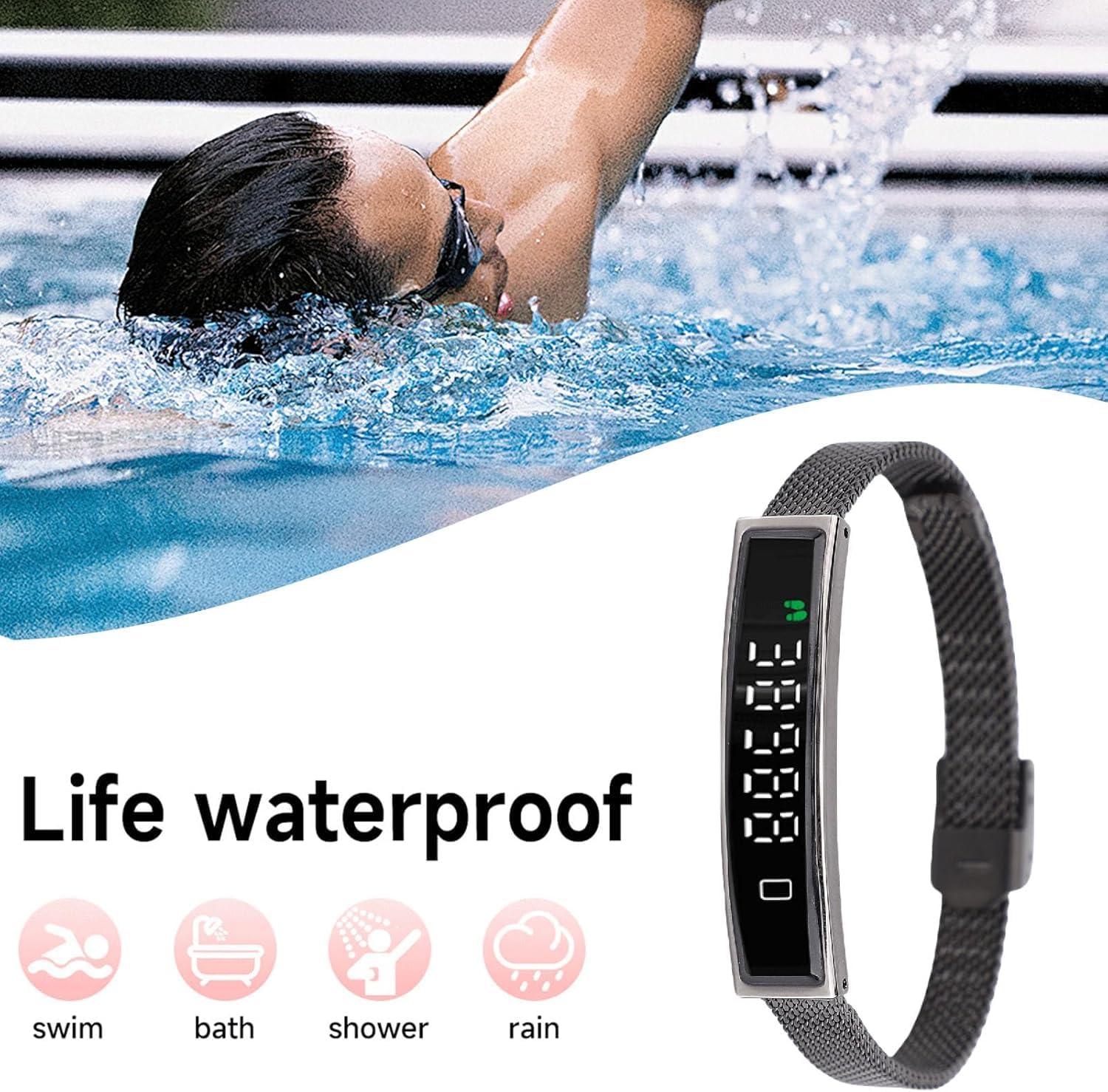 AASHZ Smart Bracelet Fitness Tracker with Waterproof Heart Rate, Sleep Monitoring Bluetooth 5.3 Health Tracker Designed for Ladies and Gents (Black)