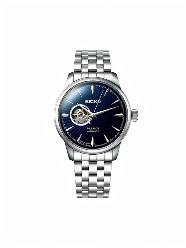 Automatic Open Heart Blue Dial Men’s Watch with Stainless Steel Strap