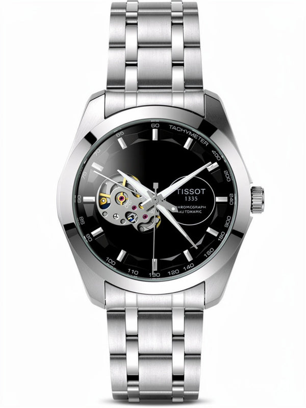 Automatic Skeleton Black Dial Stainless Steel Watch for Men | Premium Luxury Timepiece (Silver)