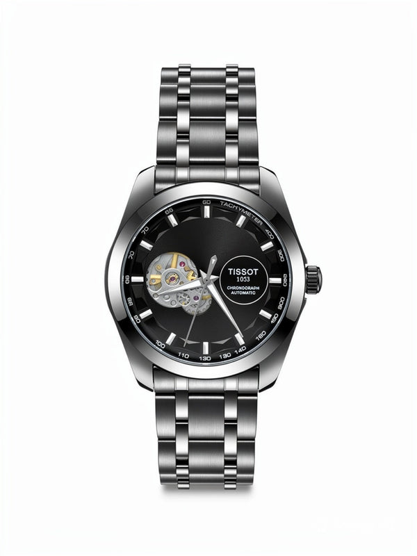 Automatic Skeleton Black Dial Stainless Steel Watch for Men | Premium Luxury Timepiece (Black)