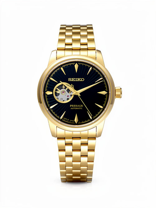 Automatic Open Heart Blue Dial Men’s Watch with Stainless Steel Strap (Gold)