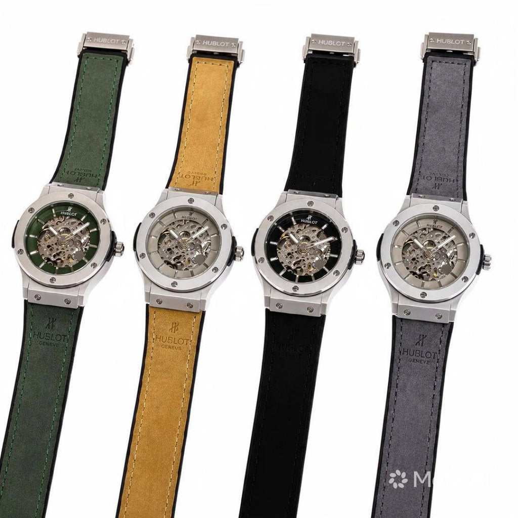 Luxury Skeleton Dial Men’s Watch with Premium Leather Strap | Green, Tan, Black & Grey