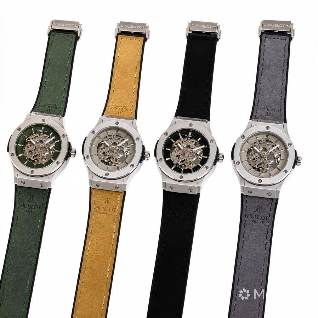 Luxury Skeleton Dial Men’s Watch with Premium Leather Strap | Green, Tan, Black & Grey
