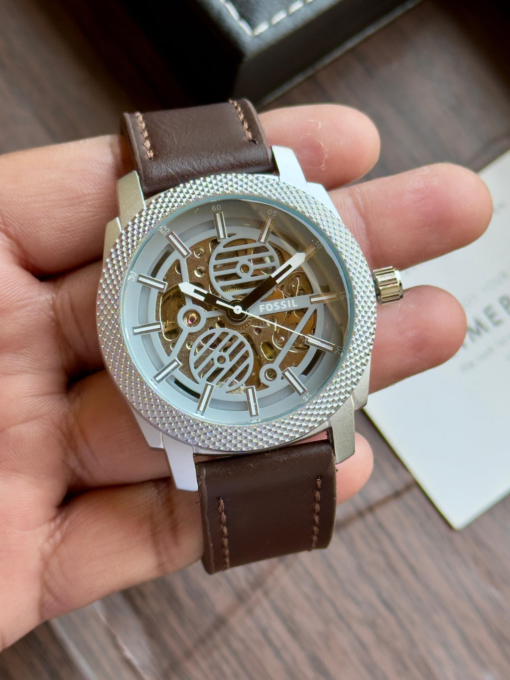 Men's Machine Mechanical Skeleton Dial Leather Watch Color Option