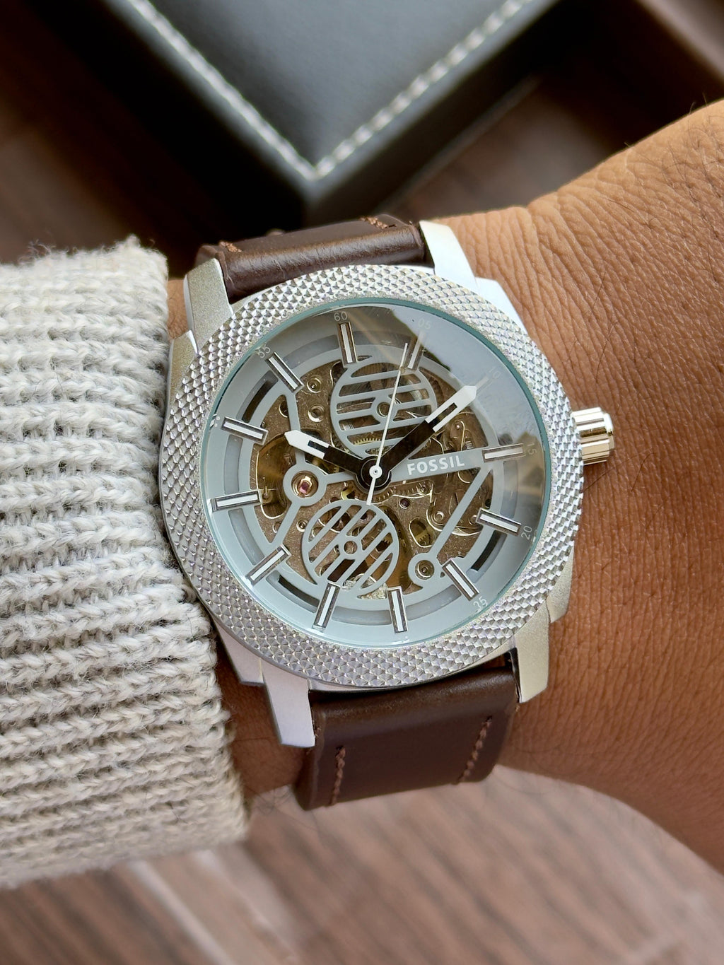 Men's Machine Mechanical Skeleton Dial Leather Watch Color Option