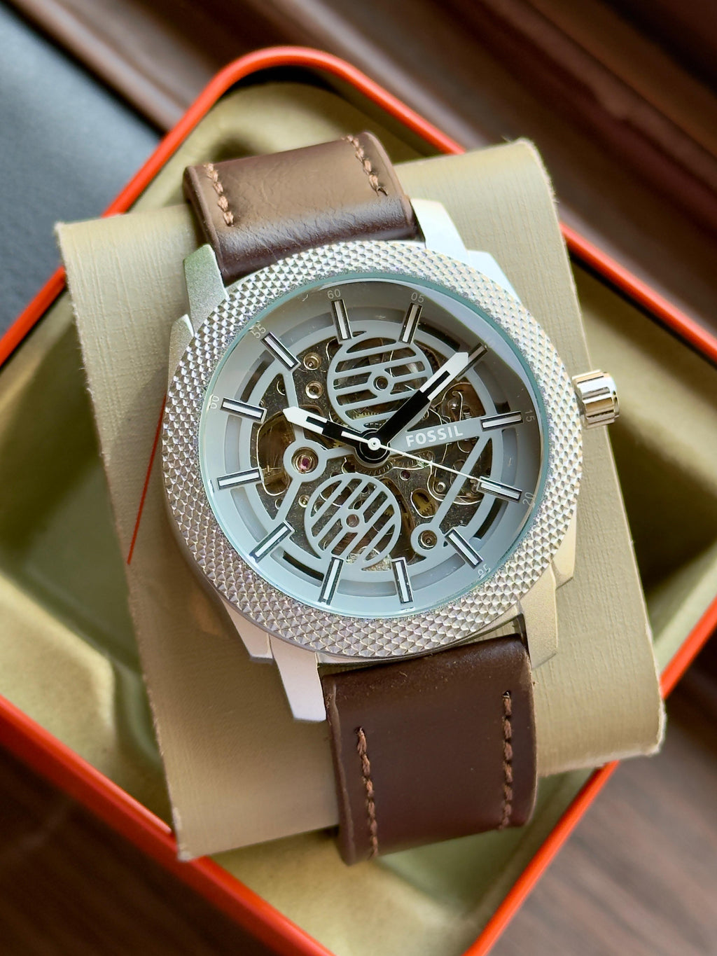 Men's Machine Mechanical Skeleton Dial Leather Watch Color Option