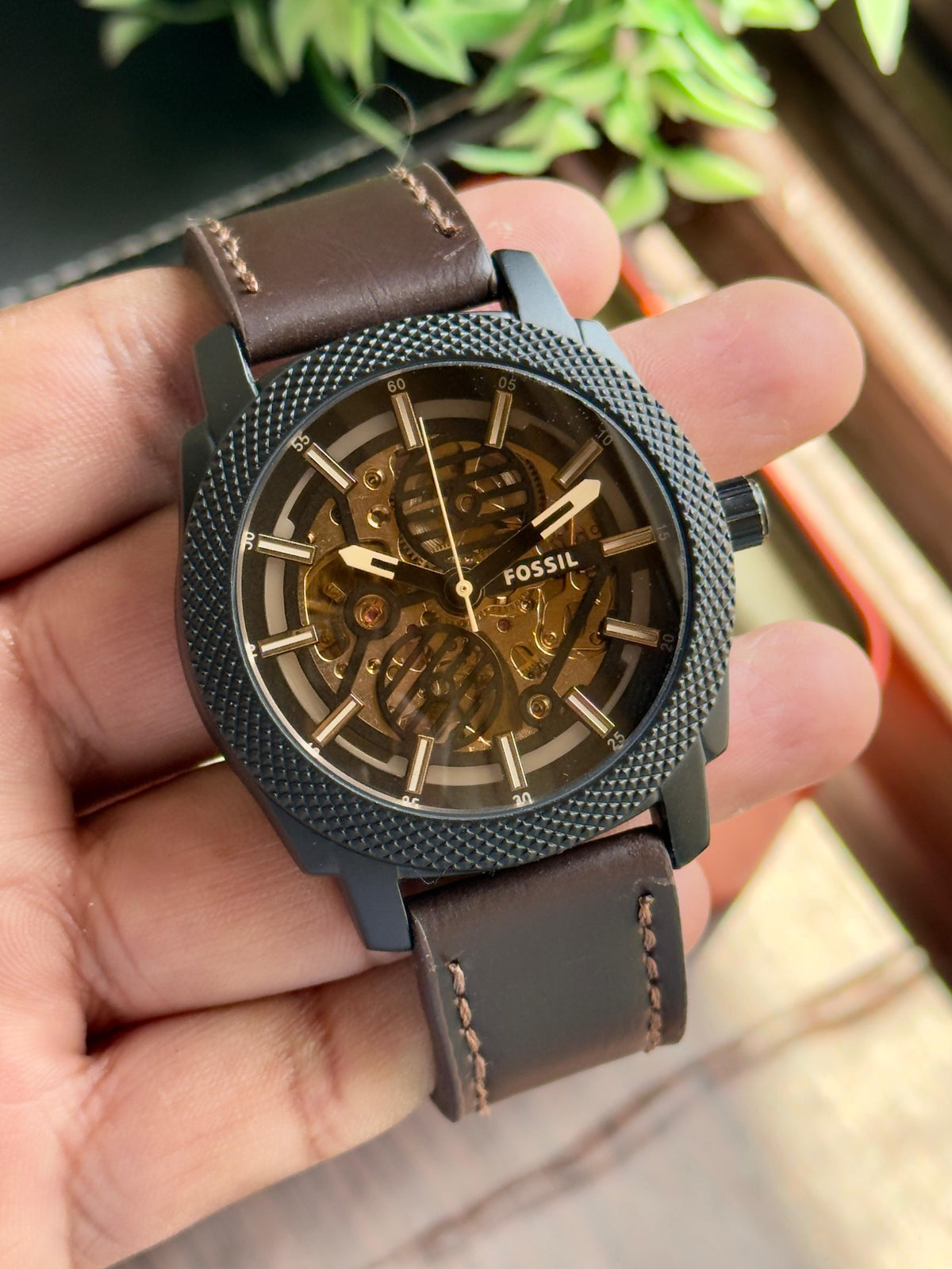 Men's Machine Mechanical Skeleton Dial Leather Watch Color Option