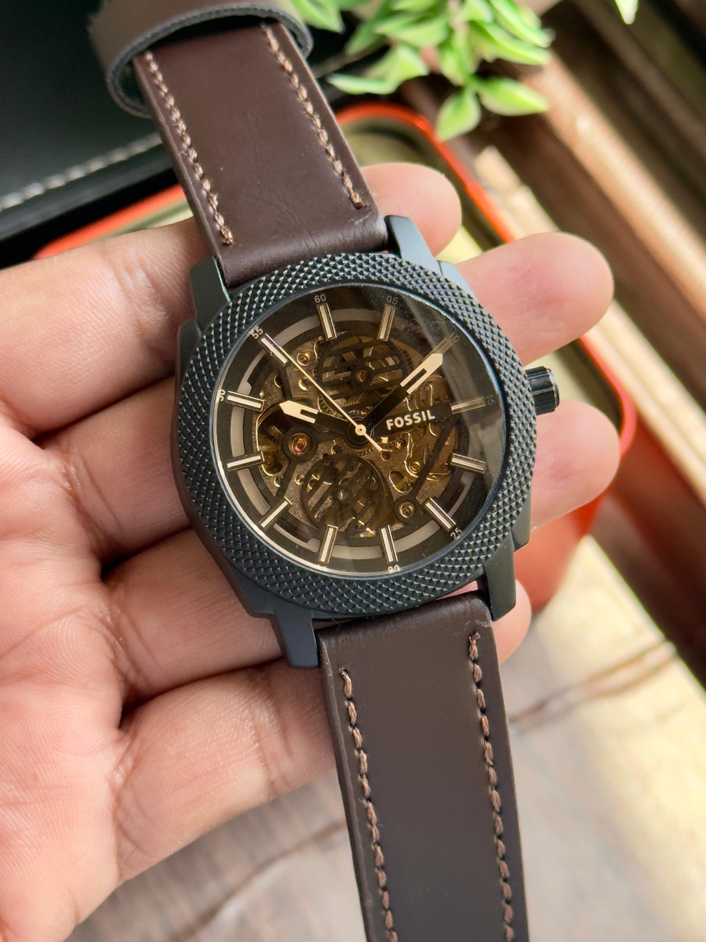 Men's Machine Mechanical Skeleton Dial Leather Watch Color Option