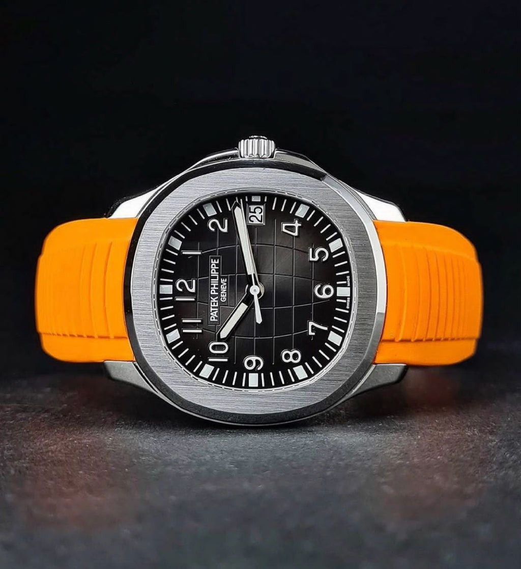 Men's High Quality Premium Rubber Belt Stainless Steel Watch with Tropical Strap