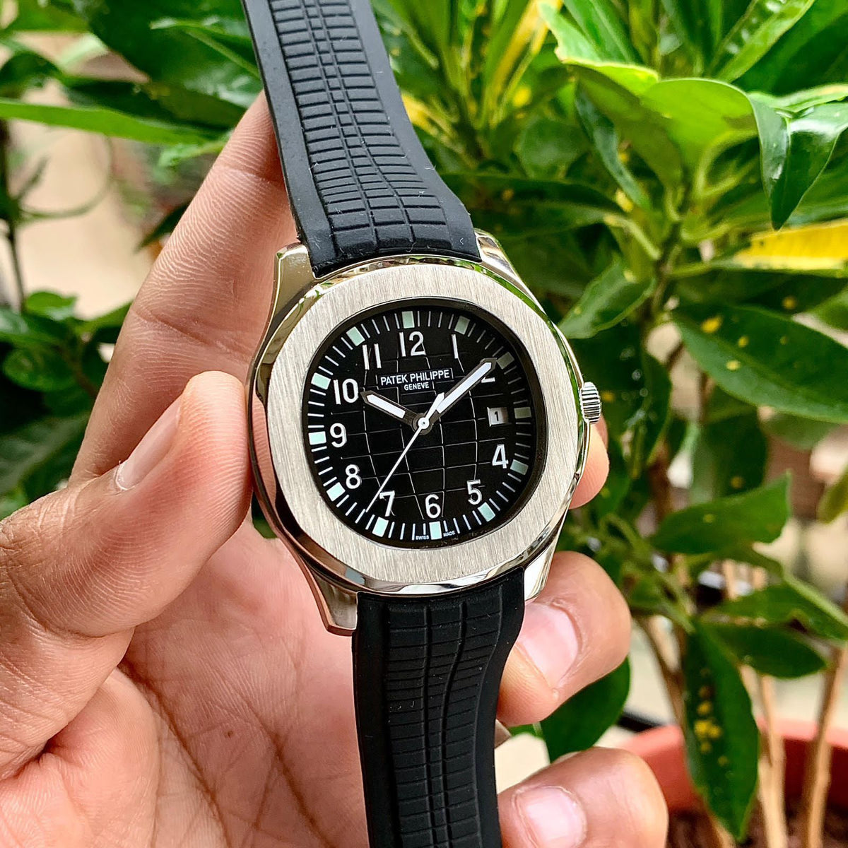 Men's High Quality Premium Rubber Belt Stainless Steel Watch with Tropical Strap