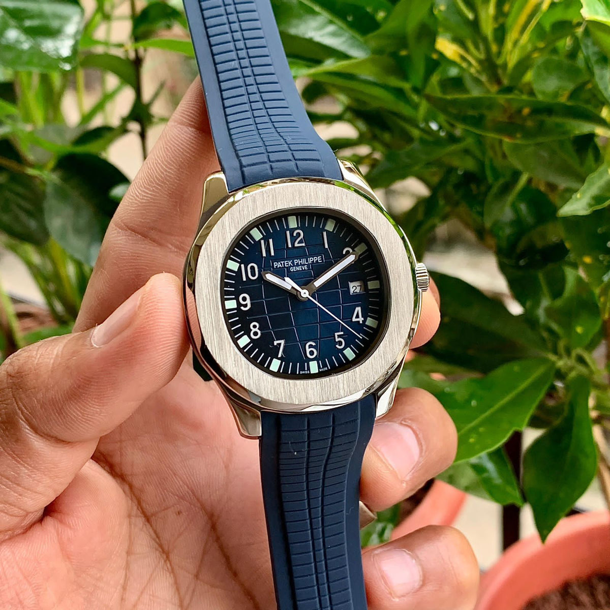 Men's High Quality Premium Rubber Belt Stainless Steel Watch with Tropical Strap