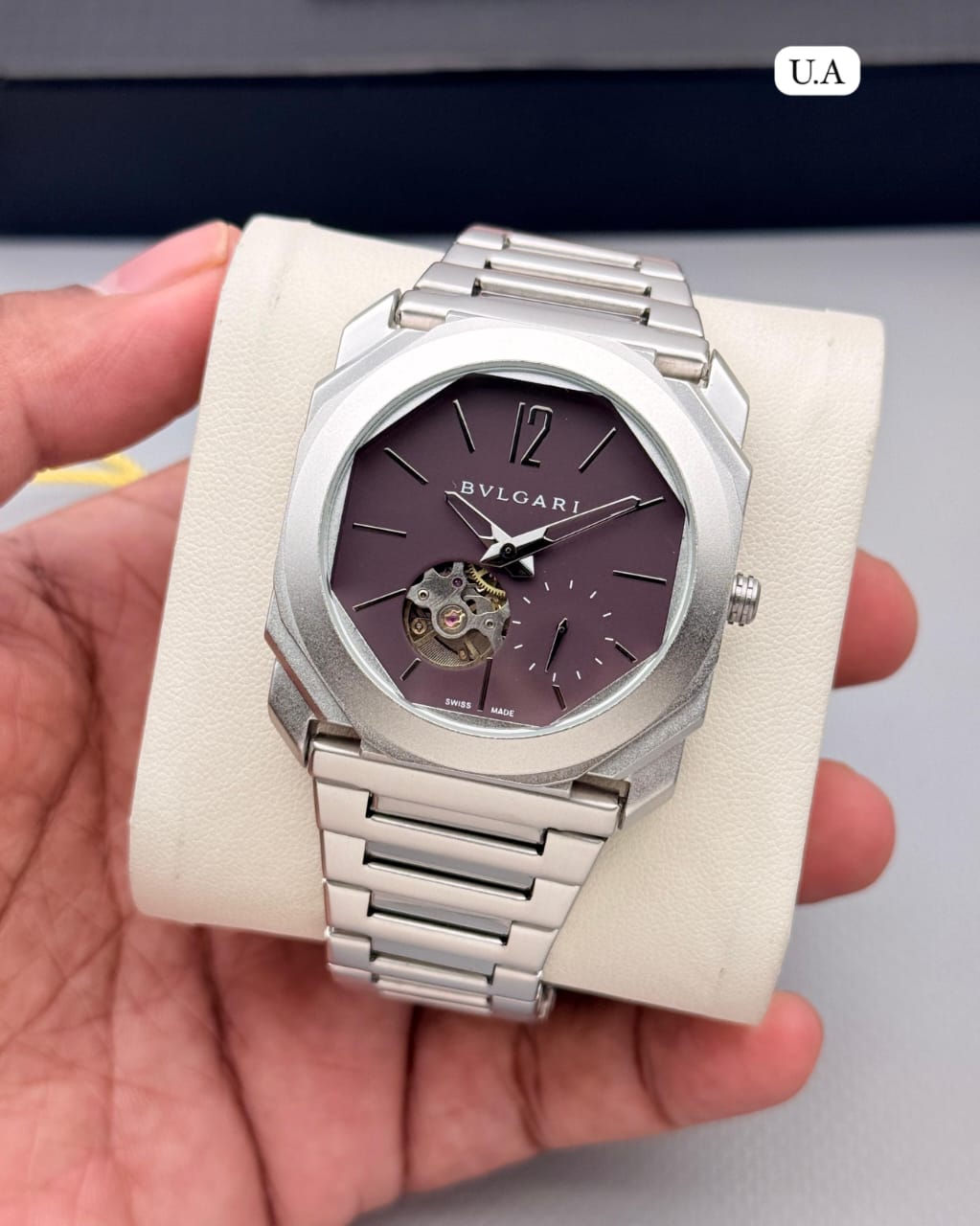 Octagonal Automatic Open Heart Watch – Silver Dial Stainless Steel Strap | Premium Collection