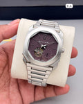 Octagonal Automatic Open Heart Watch – Silver Dial Stainless Steel Strap | Premium Collection