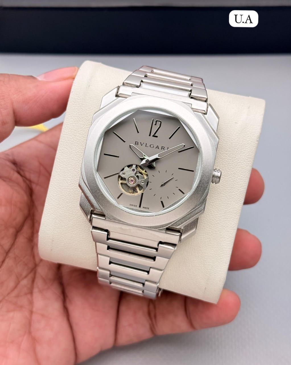 Octagonal Automatic Open Heart Watch – Silver Dial Stainless Steel Strap | Premium Collection