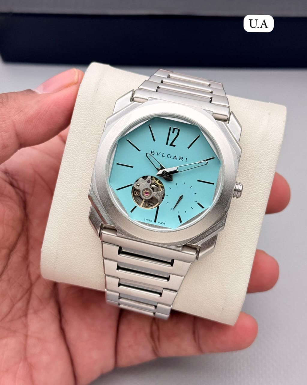 Octagonal Automatic Open Heart Watch – Silver Dial Stainless Steel Strap | Premium Collection