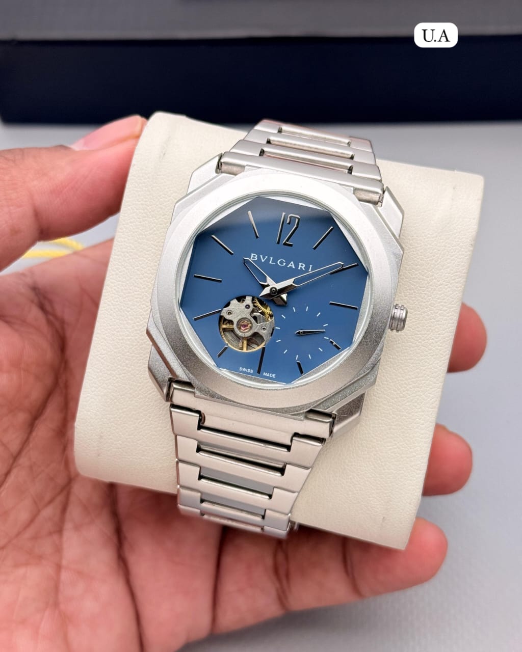 Octagonal Automatic Open Heart Watch – Silver Dial Stainless Steel Strap | Premium Collection
