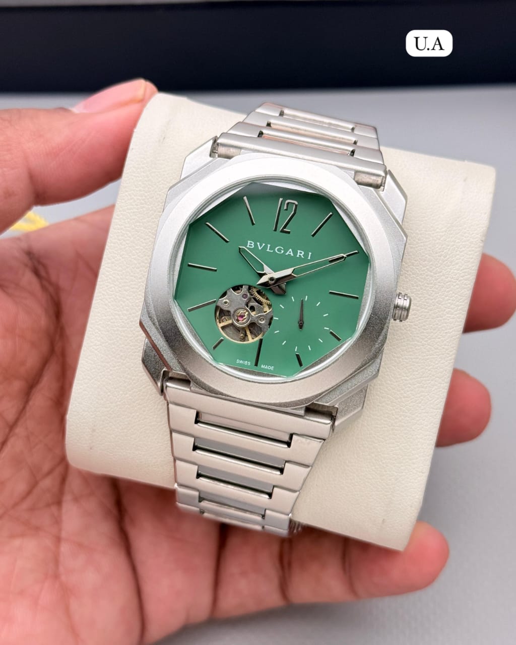 Octagonal Automatic Open Heart Watch – Silver Dial Stainless Steel Strap | Premium Collection