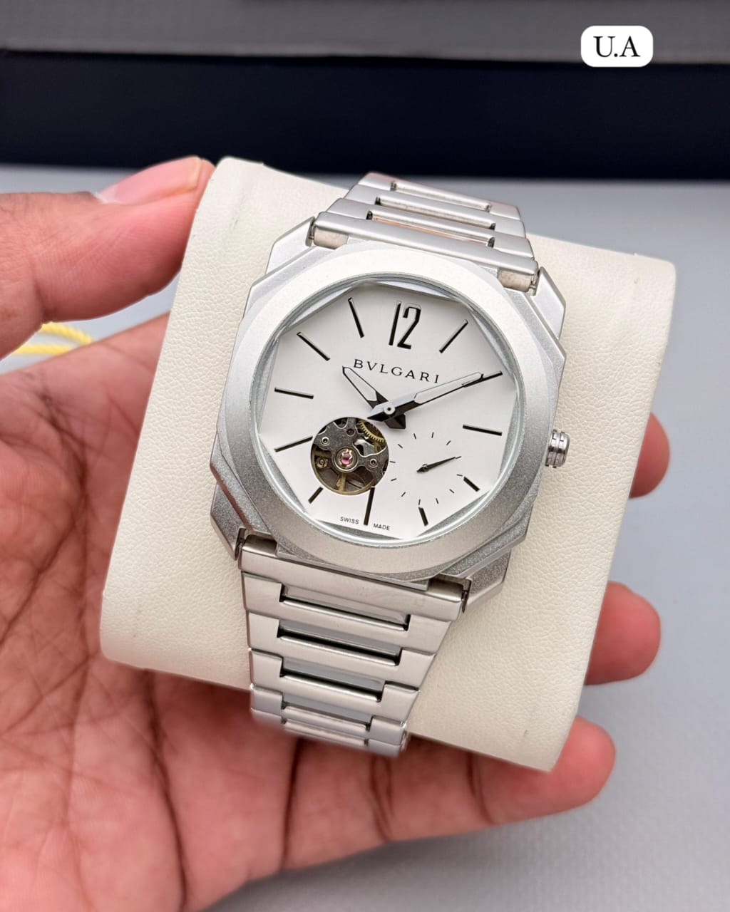 Octagonal Automatic Open Heart Watch – Silver Dial Stainless Steel Strap | Premium Collection