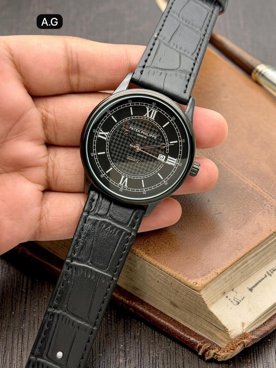 Classic Roman Dial Watch – Green Leather Strap | Elegant Quartz Collection
