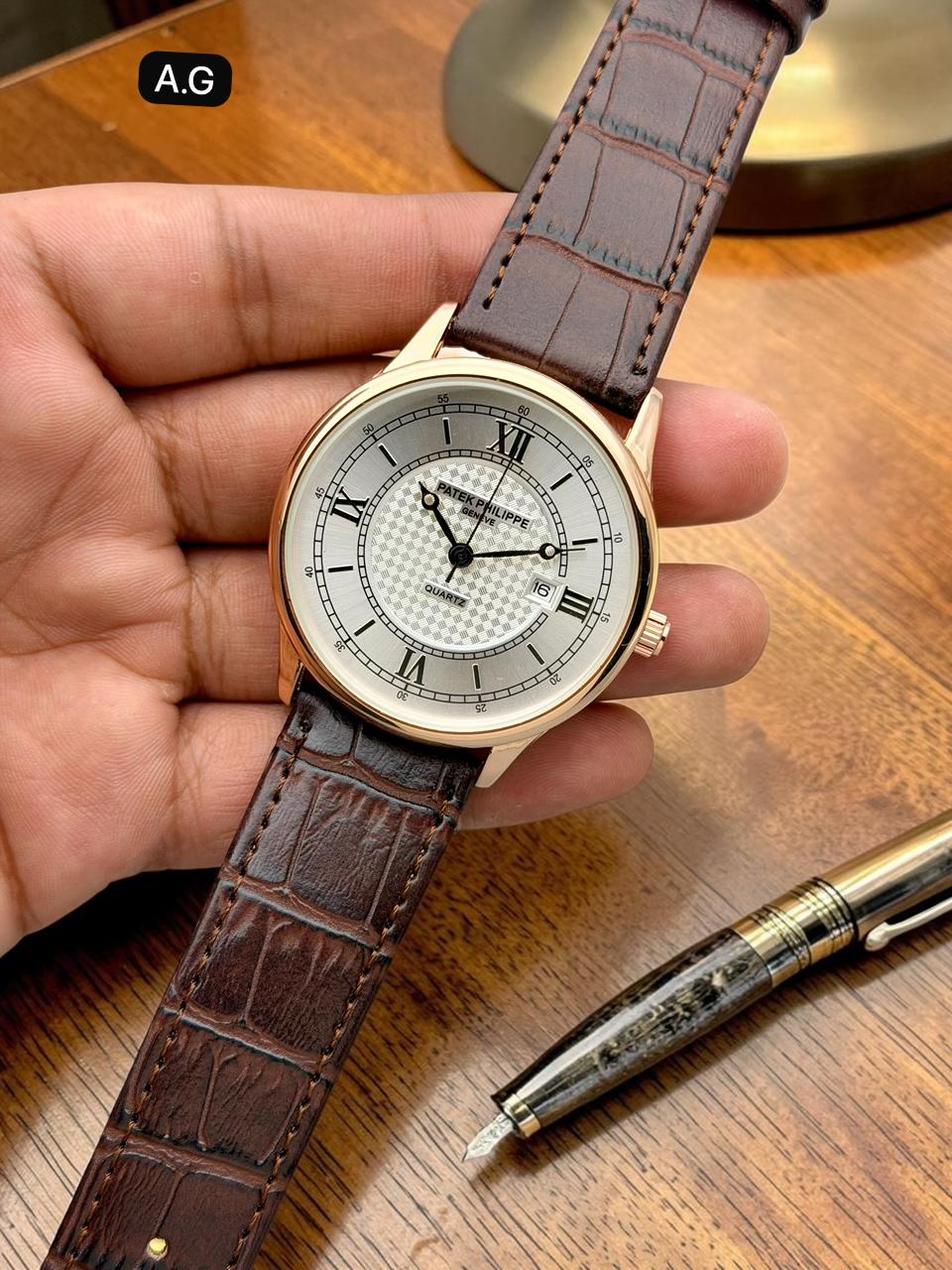 Classic Roman Dial Watch – Green Leather Strap | Elegant Quartz Collection