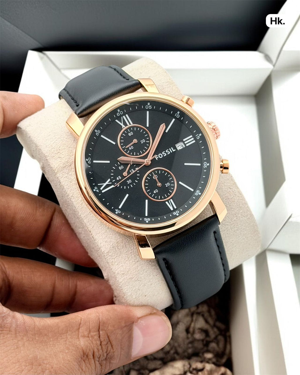 Chronograph Black Dial Leather Strap Watch – Rose Gold Case | Premium Men's Watch