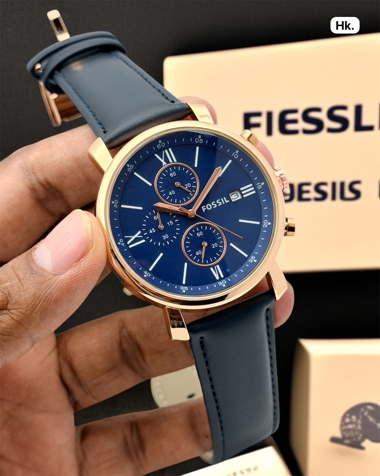 Chronograph Black Dial Leather Strap Watch – Rose Gold Case | Premium Men's Watch