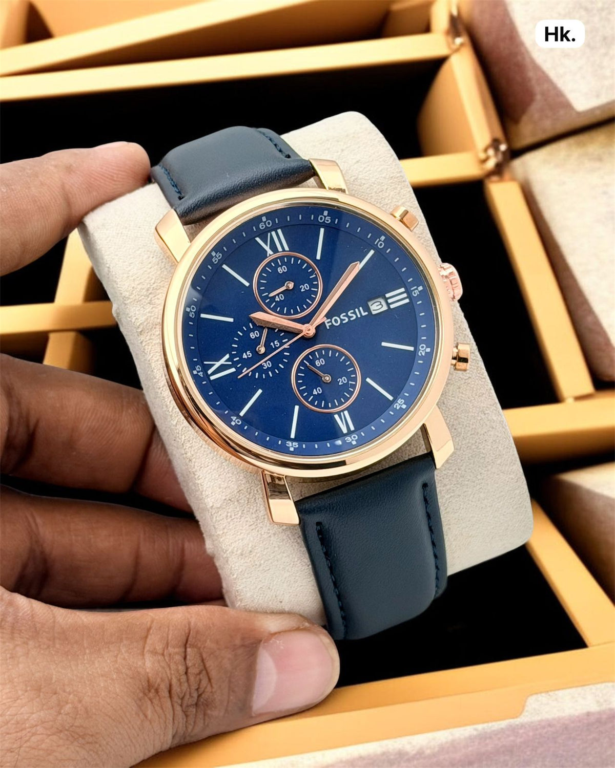 Chronograph Black Dial Leather Strap Watch – Rose Gold Case | Premium Men's Watch