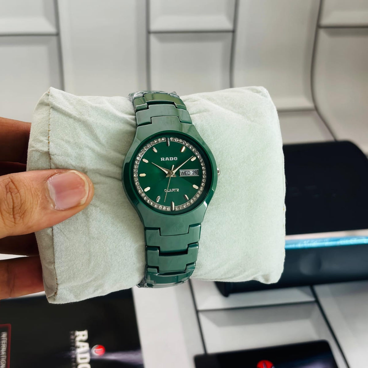 Premium Quartz Ceramic Style Watch – Multi Color Collection | Day & Date Display