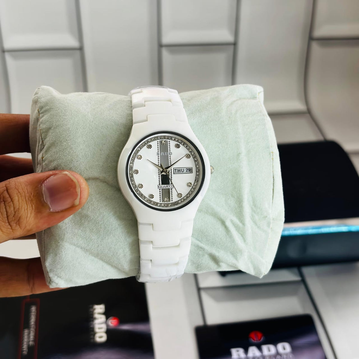Premium Quartz Ceramic Style Watch – Multi Color Collection | Day & Date Display