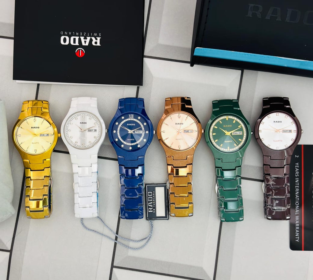 Premium Quartz Ceramic Style Watch – Multi Color Collection | Day & Date Display