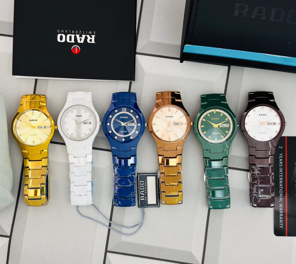 Premium Quartz Ceramic Style Watch – Multi Color Collection | Day & Date Display