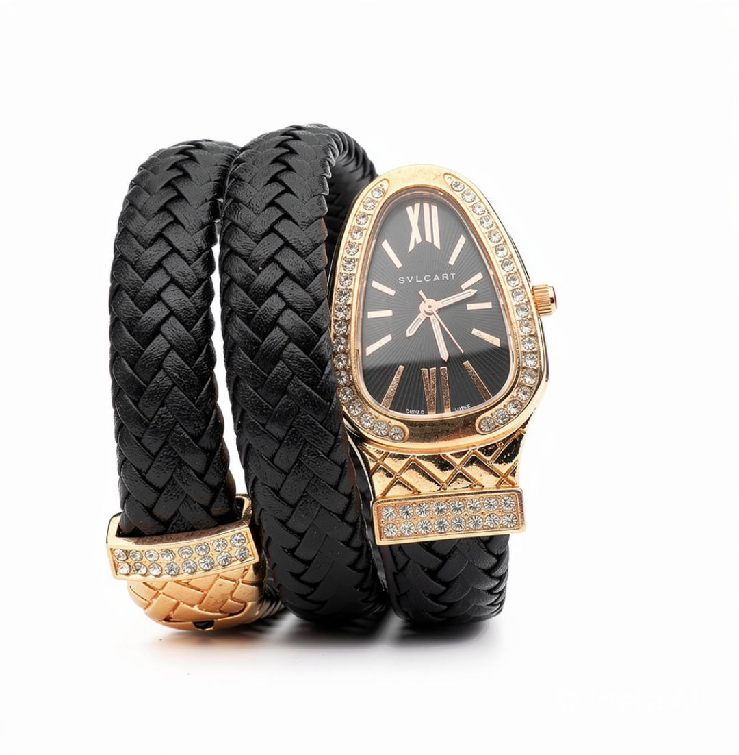 Luxury Green Double Wrap Bracelet Watch for Women with Rose Gold Crystal Dial