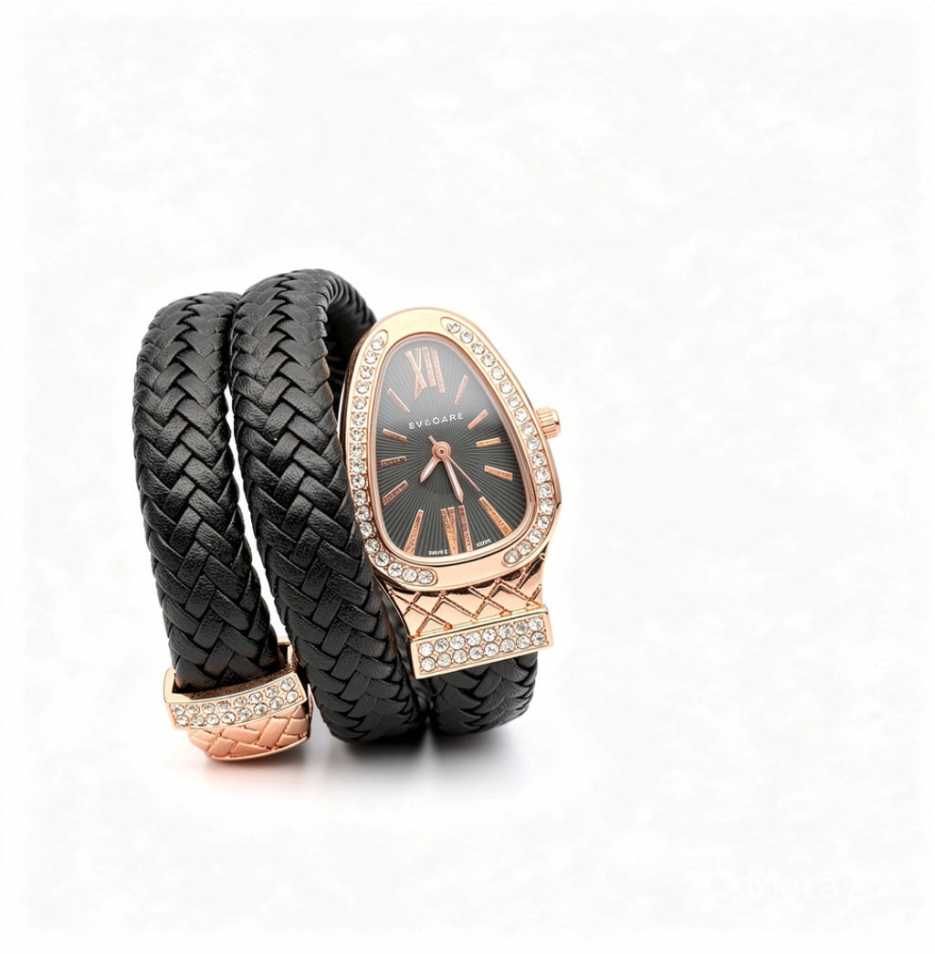 Luxury Green Double Wrap Bracelet Watch for Women with Rose Gold Crystal Dial