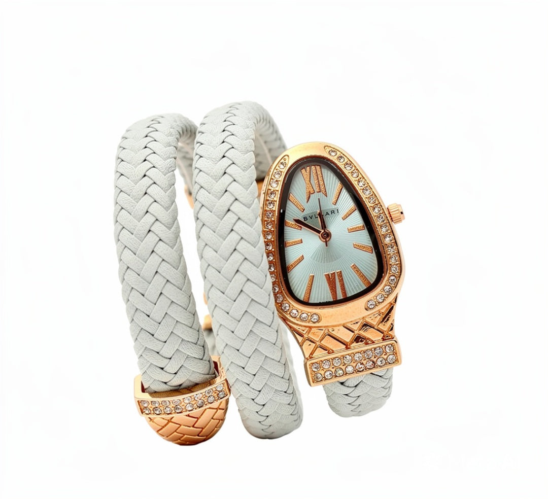 Luxury Green Double Wrap Bracelet Watch for Women with Rose Gold Crystal Dial