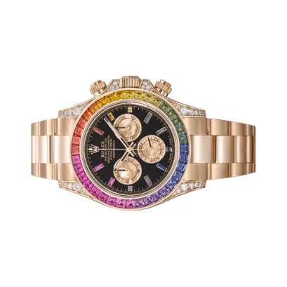 Luxury Rainbow Bezel Gold Men's Chronograph Style Watch with Black Dial – Premium Stainless Steel Designer Wrist Watch