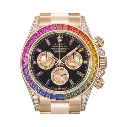 Luxury Rainbow Bezel Gold Men's Chronograph Style Watch with Black Dial – Premium Stainless Steel Designer Wrist Watch