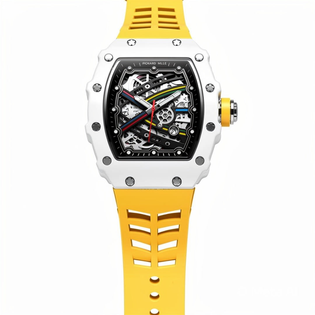 Men's Luxury Skeleton Watch White Yellow | Quartz  Sports Watch
