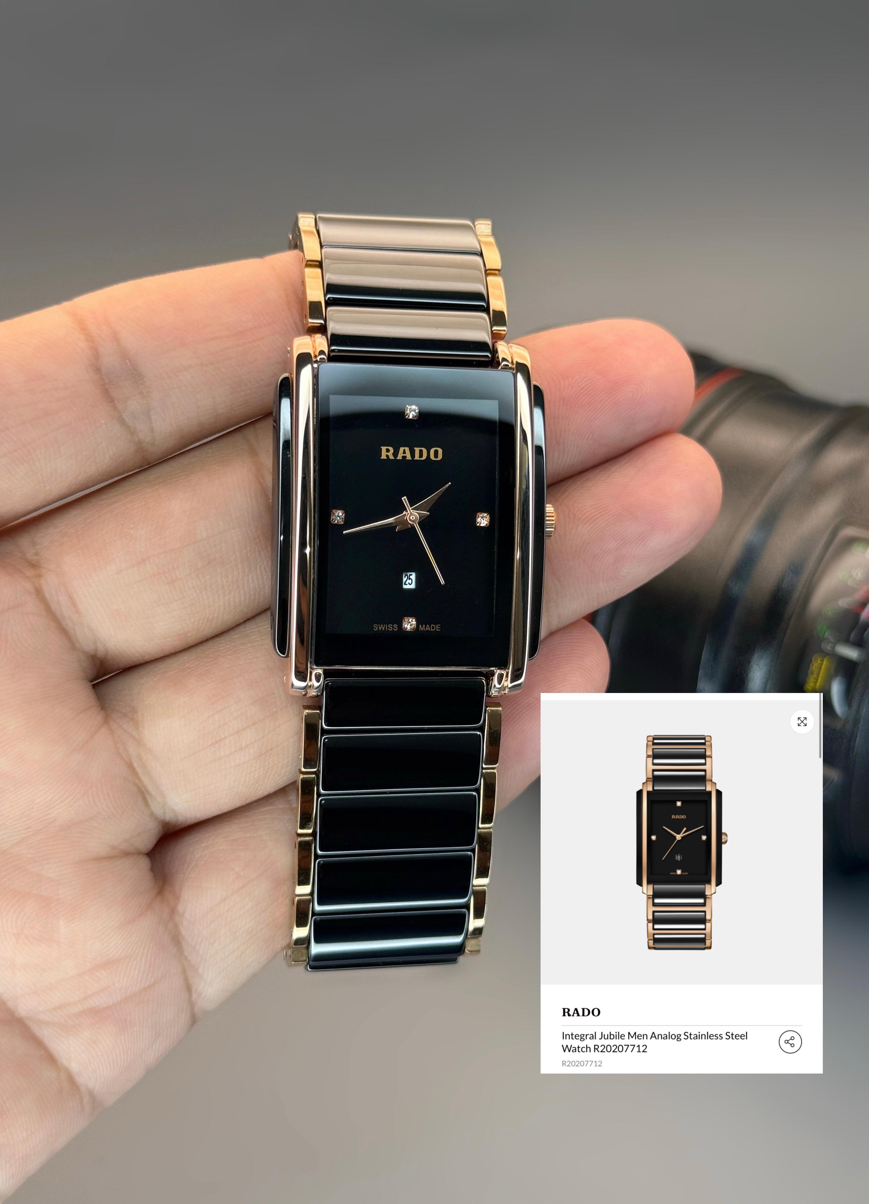 Ceramic Two-Tone Rectangular Watch | Black Dial with Diamond Markers