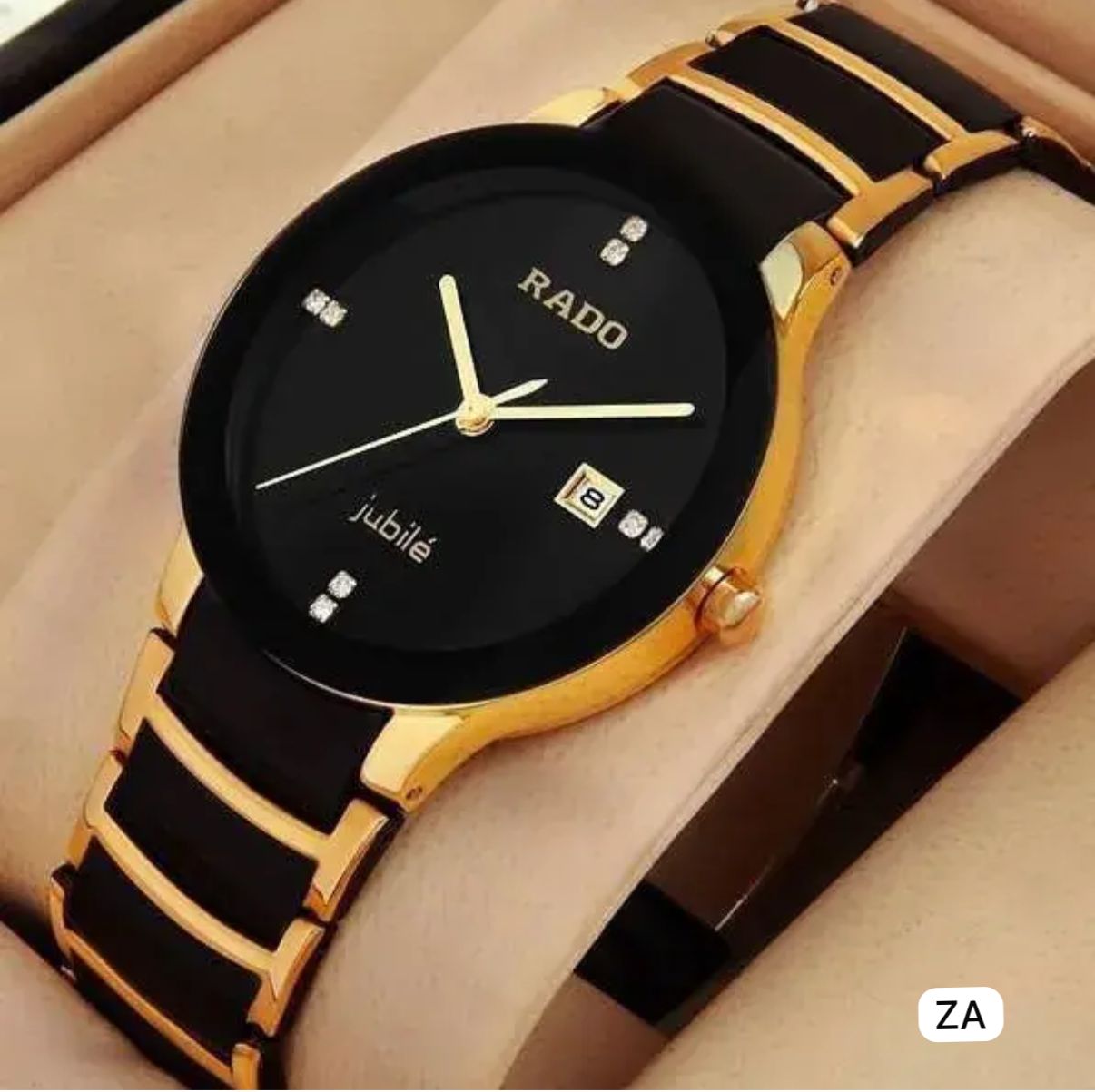 Luxury Black & Gold Ceramic Style Men's Analog Watch with Date Display – Premium Stainless Steel Bracelet Watch for Men