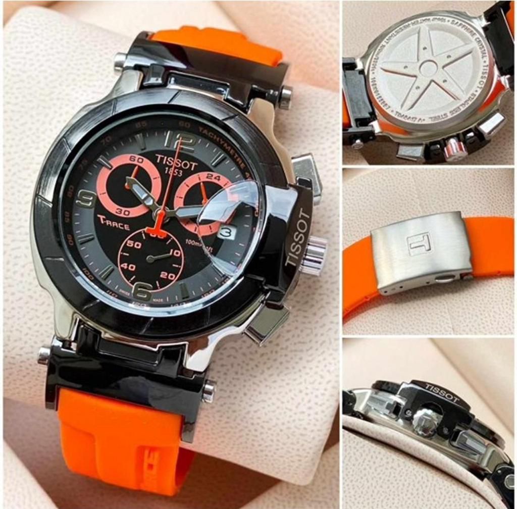 T-Race Chronograph Black Dial Orange Rubber Strap Men's Watch | Sports & Casual