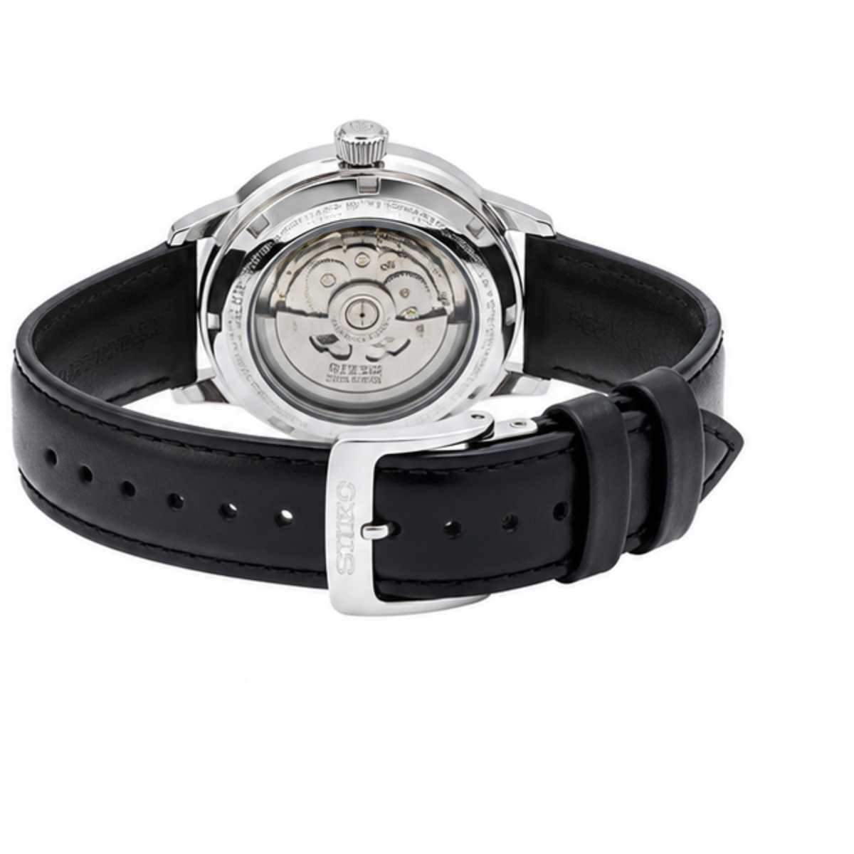 Automatic Watch – Sky Blue Dial, Silver Case & Black Leather Strap