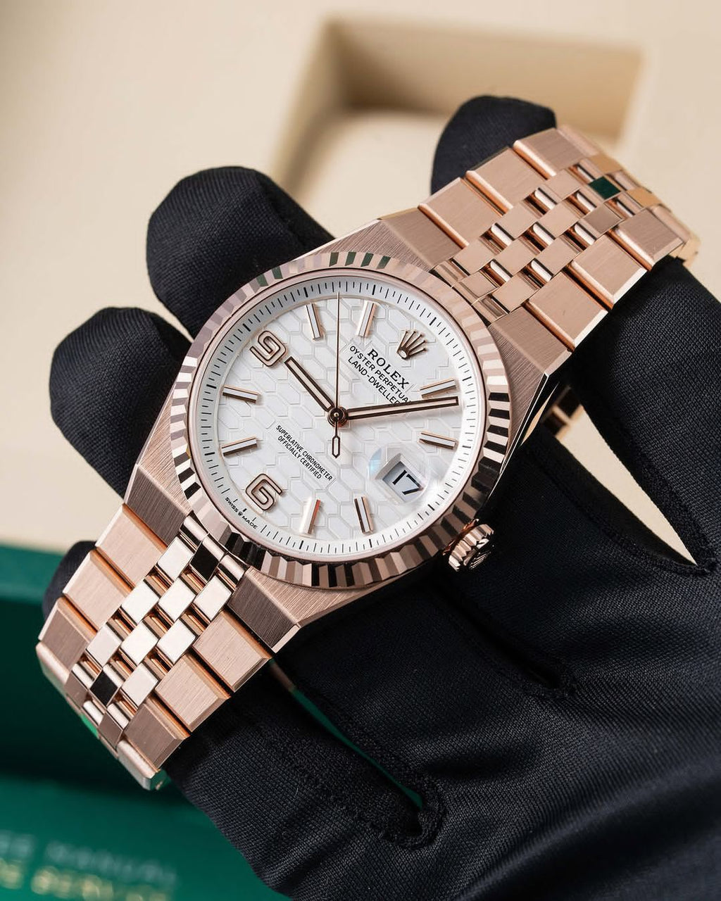 Men's Rose Gold Watch | White Honeycomb Dial | Swiss Made