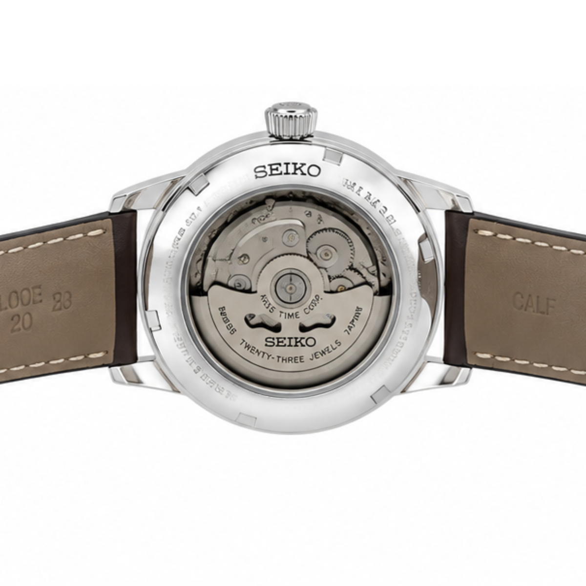 Automatic Watch – White Dial, Silver Case & Brown Leather Strap