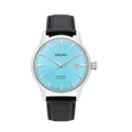 Automatic Watch – Sky Blue Dial, Silver Case & Black Leather Strap