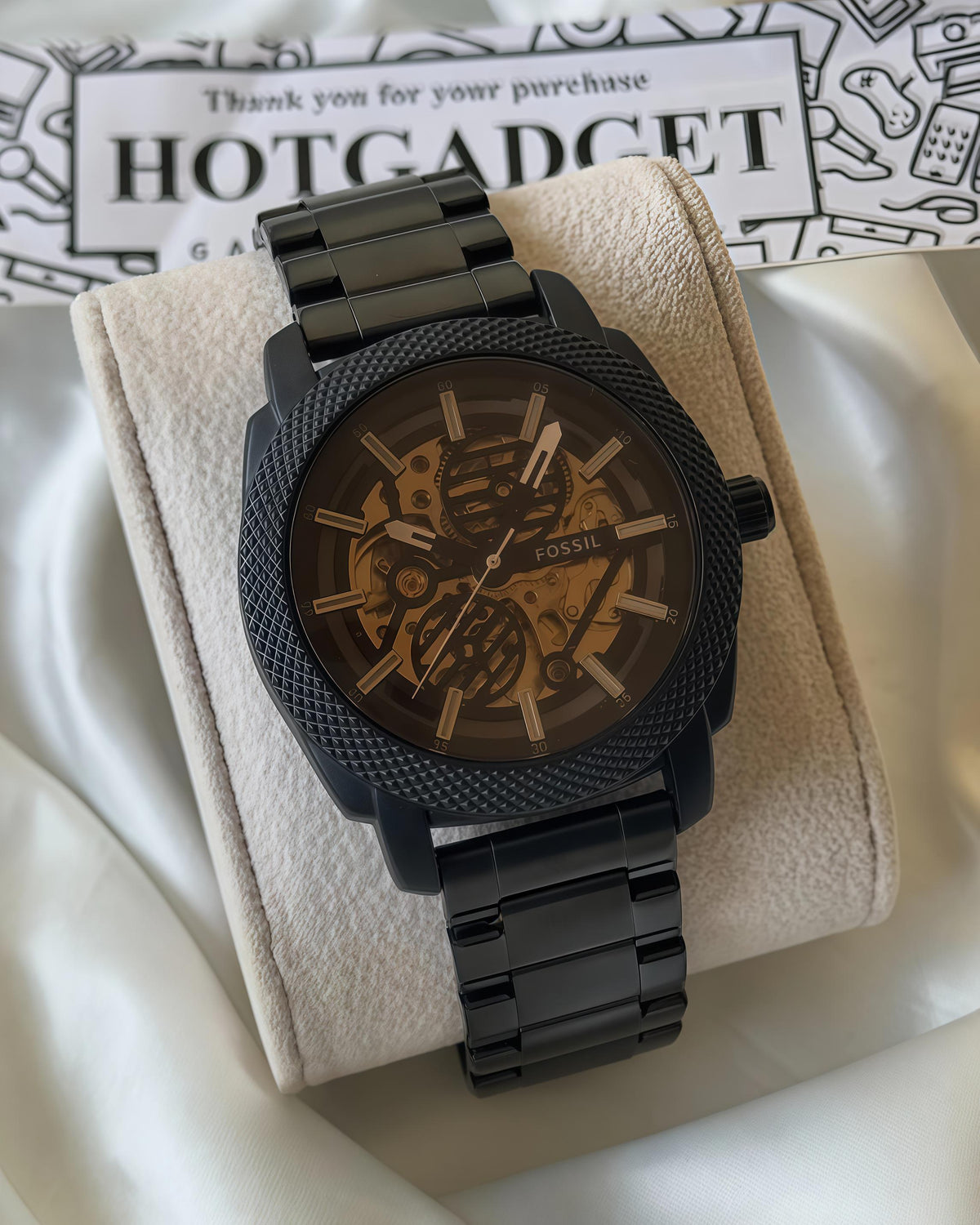 Black Skeleton Dial Automatic Watch with Stainless Steel Link Bracelet | Men's Machinist Collection