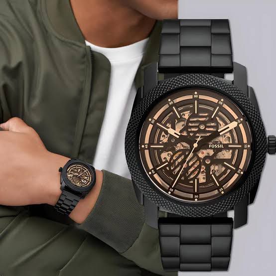 Black Skeleton Dial Automatic Watch with Stainless Steel Link Bracelet | Men's Machinist Collection