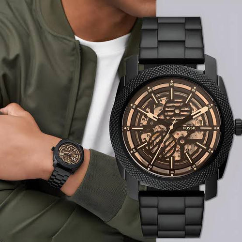 Black Skeleton Dial Automatic Watch with Stainless Steel Link Bracelet | Men's Machinist Collection