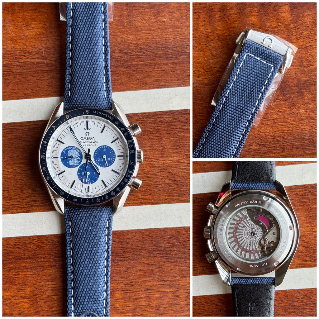 Men’s Luxury Chronograph Automatic Watch – Blue Strap & Silver Dial
